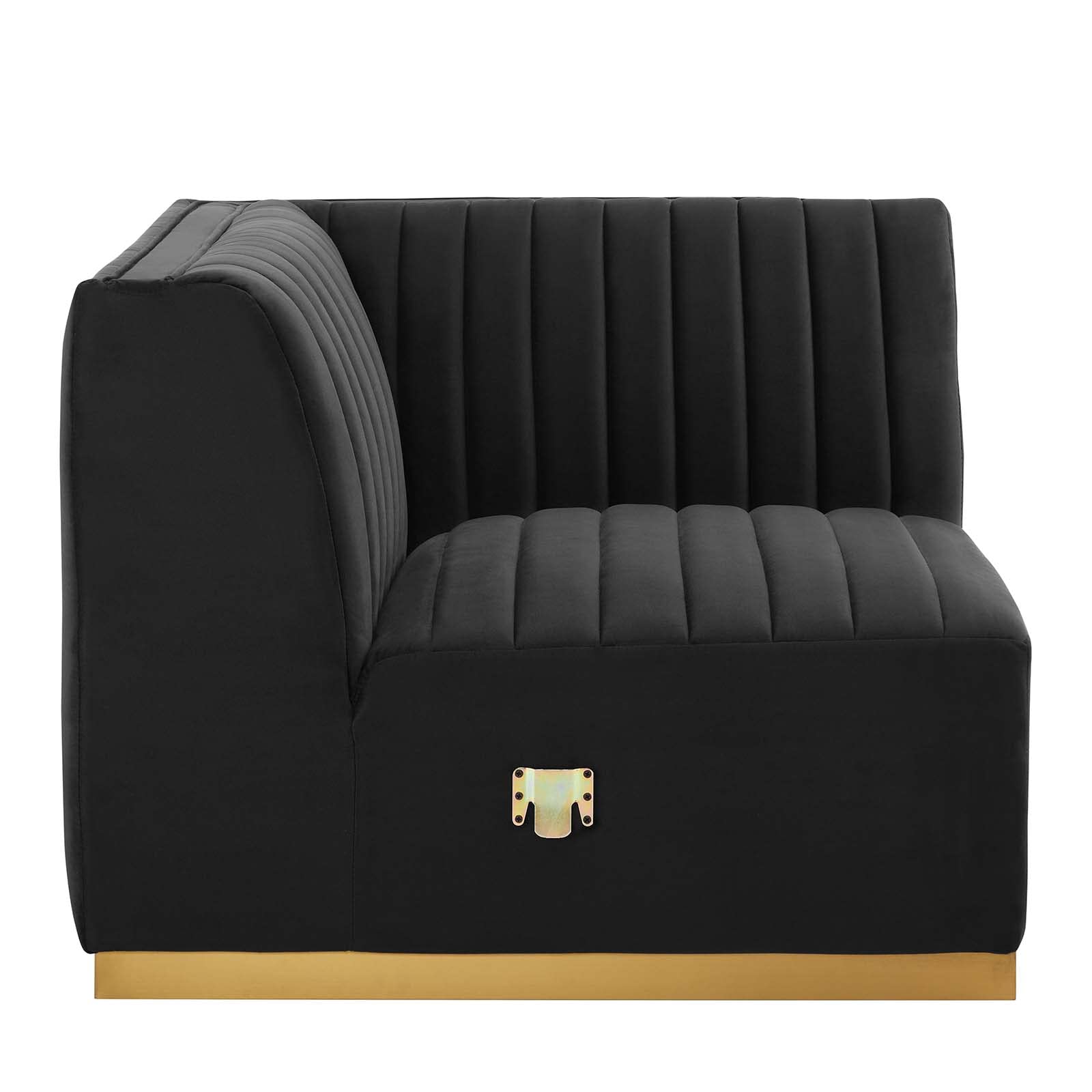 Modway Conjure Channel Tufted Upholstered Performance Velvet Sectional Sofa, Left Corner Chair, Gold Black